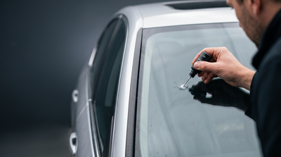 Applying Jessewi GlassFix resin to a stone chip on a car windshield