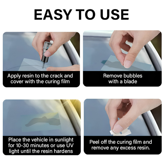 Four-step guide: apply resin, remove bubbles, cure in sunlight, peel the film